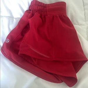 Red lululemon hotty hot shorts